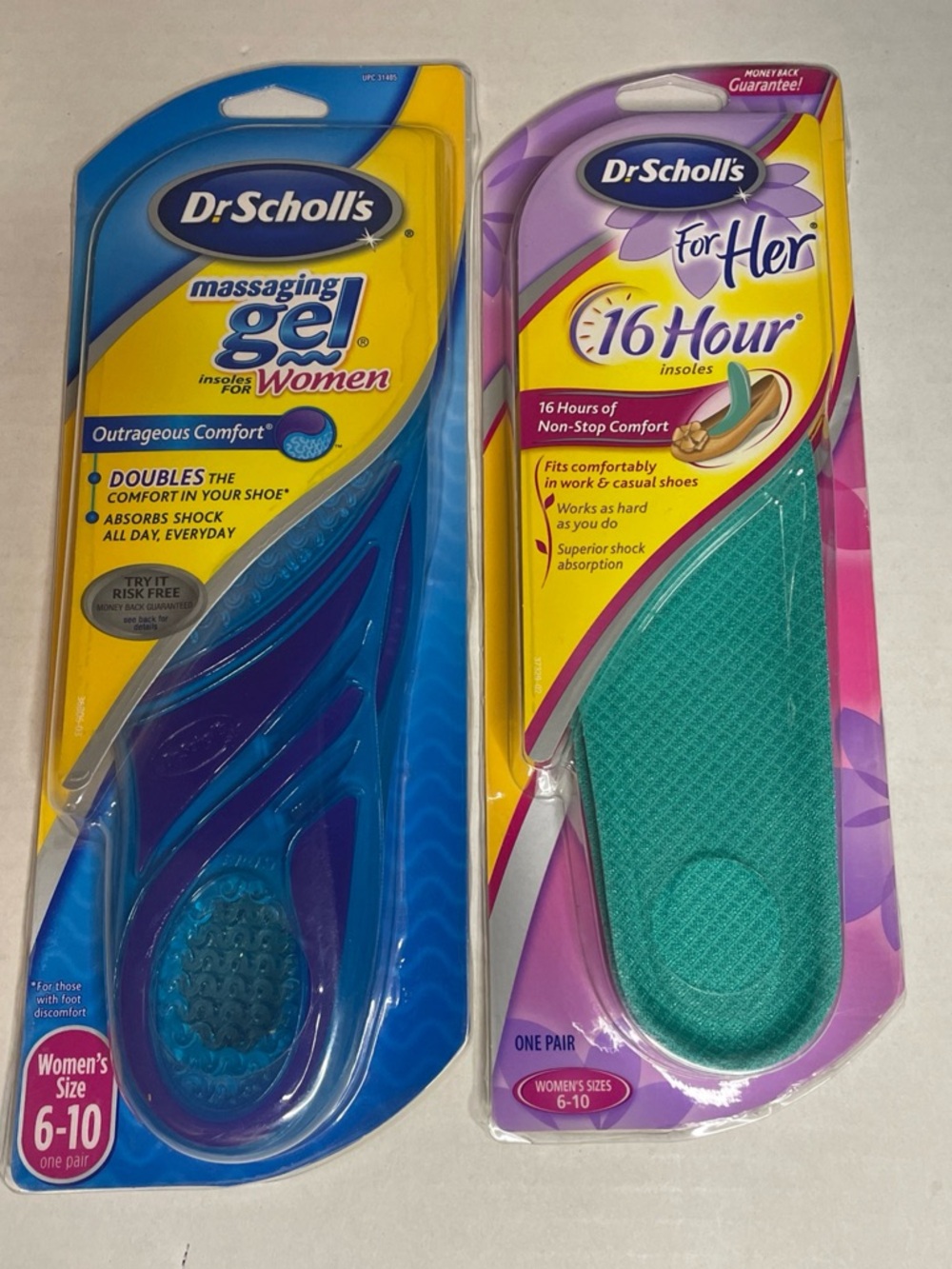 Dr. Scholl's Women's Insoles. Massaging Gel & For Her 16 Hour. New. Size 6-10.